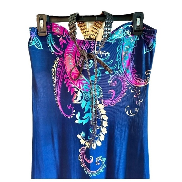 PAPILLON, NWOT, MAXI DRESS IN ROYAL BLUE WITH COLORFUL PAISLEY ACCENTS. SIZE M - Picture 5 of 11